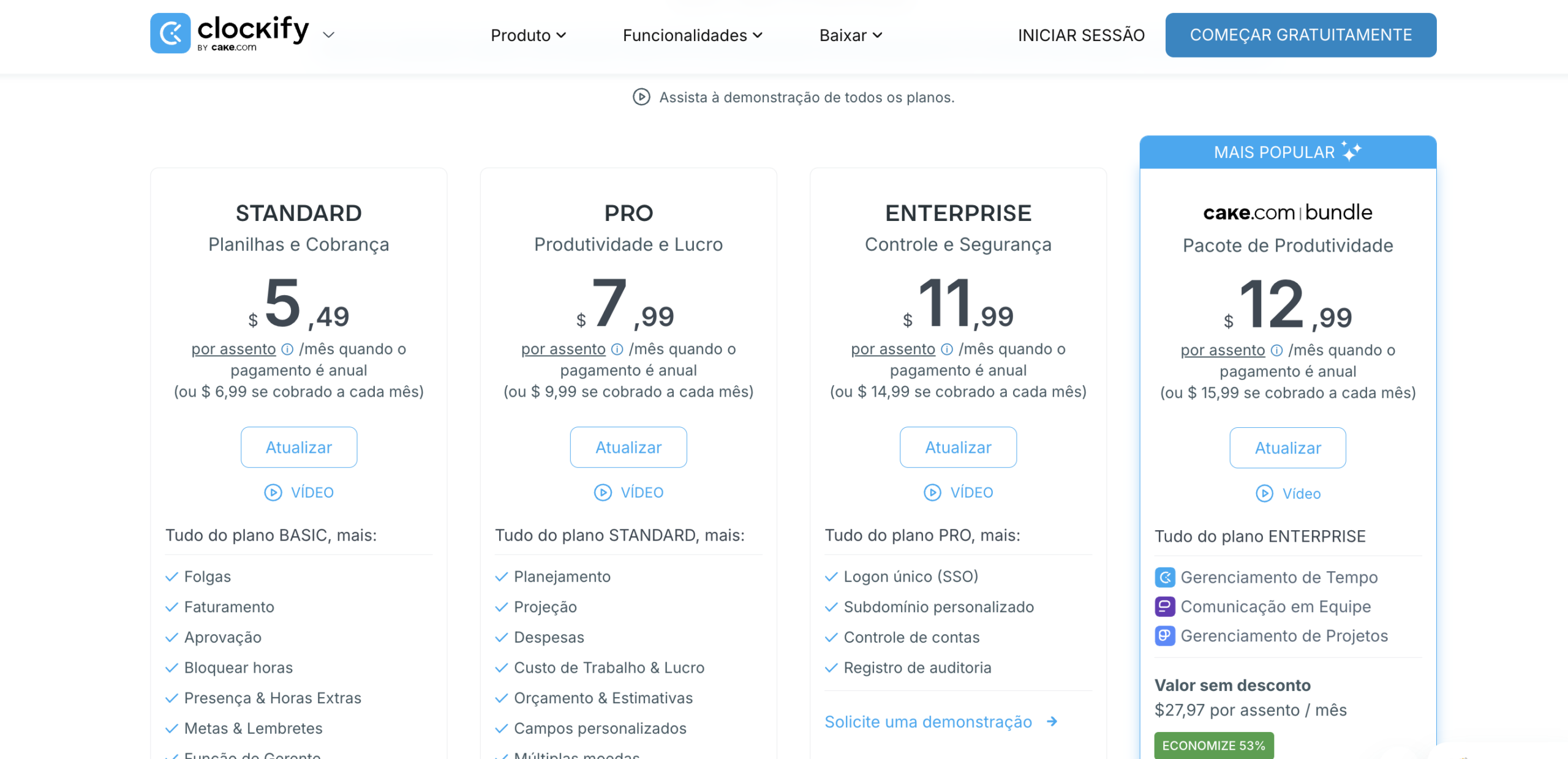 Clockify subscription plans