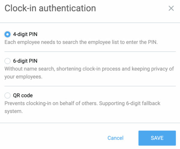 Choosing the clock-in authentication system for the kiosk