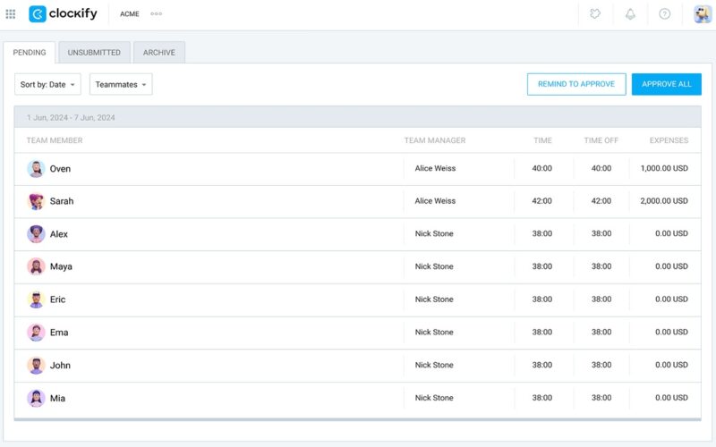 Clockify’s approval feature