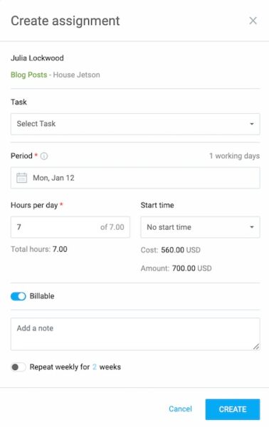 Creating assignments in Clockify