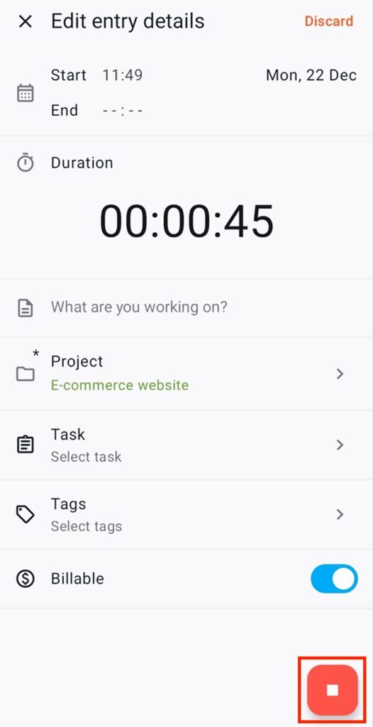 Editing entry details in Clockify’s mobile app