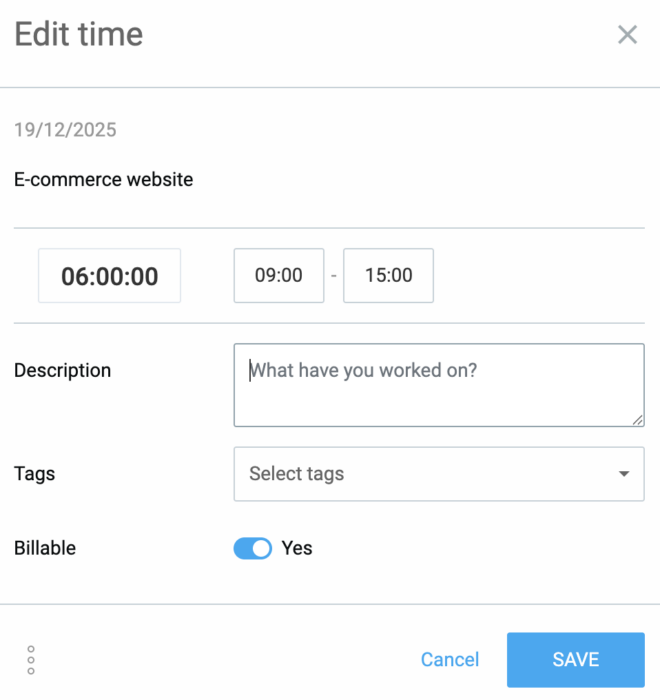 Editing time in Clockify timesheets