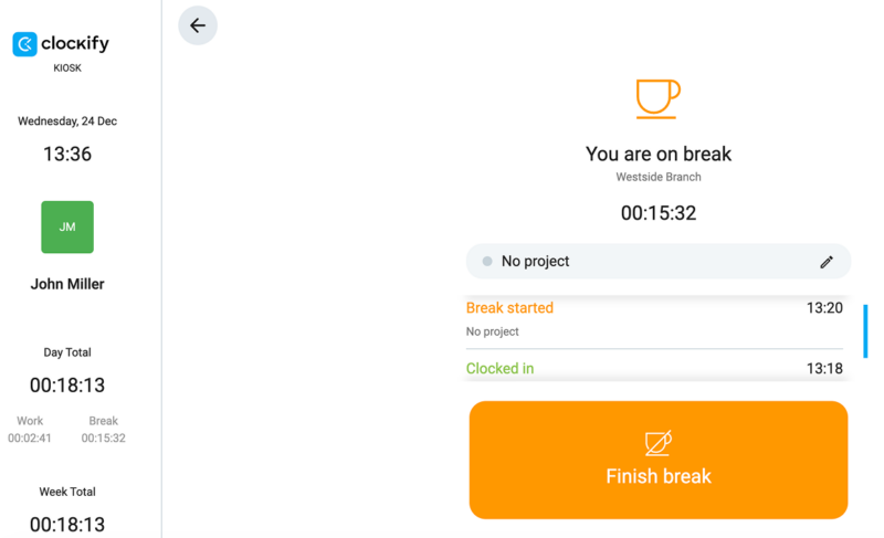 Ending the break in Clockify’s kiosk