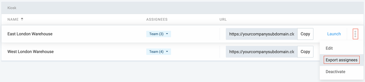 Exporting kiosk assignees’ PINs or QR codes