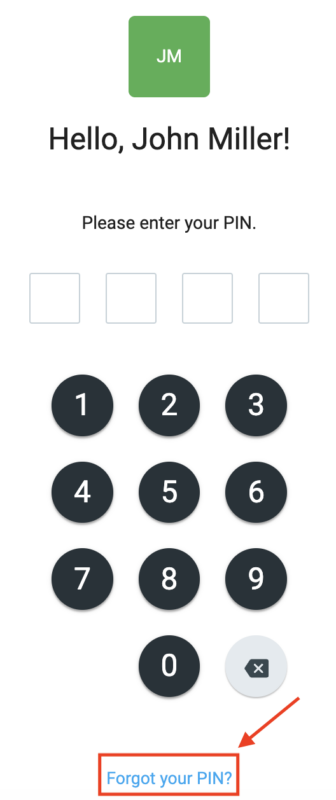 The “Forgot your PIN?” option in Clockify’s kiosk