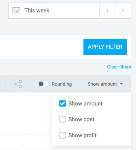 Show amount option in Clockify