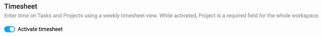 Activating timesheets in Clockify
