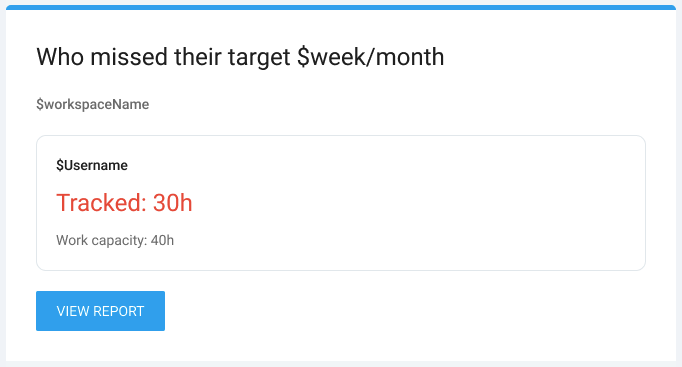 Clockify’s email reminder for admins and team managers