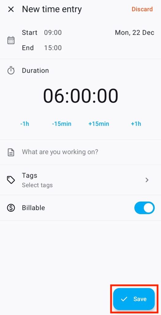 Logging hours is easy with the Clockify mobile app
