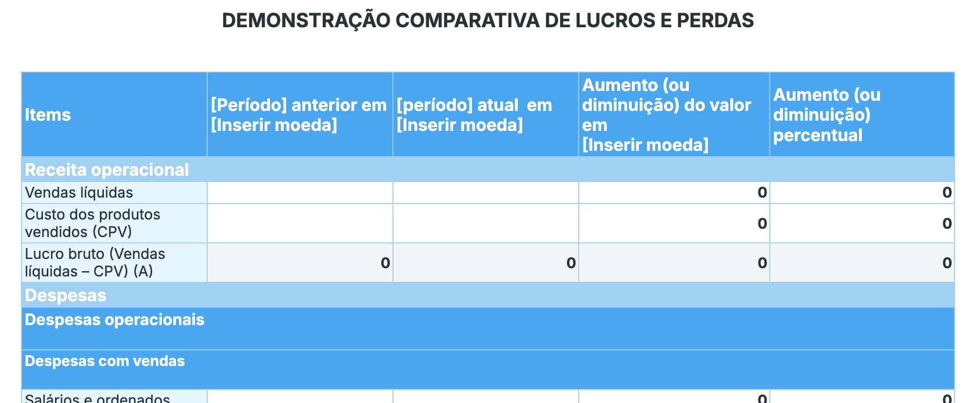 Comparative PL statement template