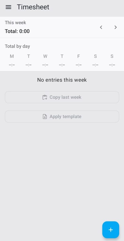 Timesheet view in Clockify’s mobile app