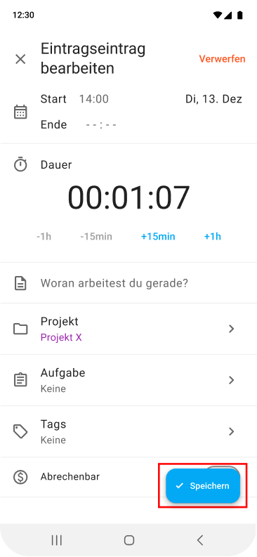 Hinzufügen der Eintragsdetails in der mobilen Clockify-App