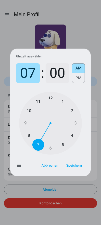 Zeitauswahl in der mobilen Clockify-App