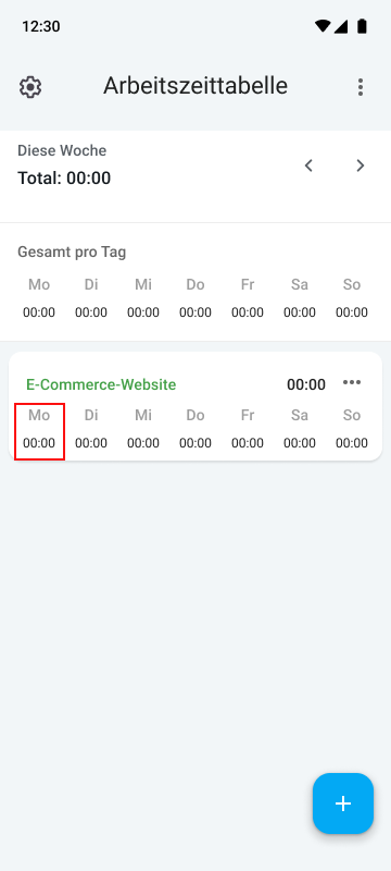 Klicke auf das entsprechende Zeitfenster, um Arbeitsstunden zu erfassen