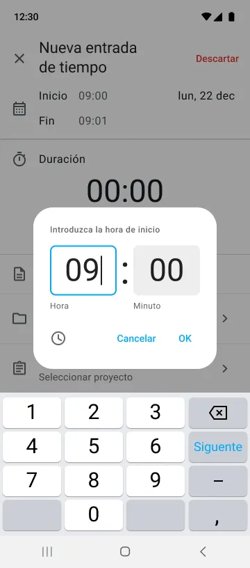 Cambia la hora de inicio en la aplicación móvil de Clockify