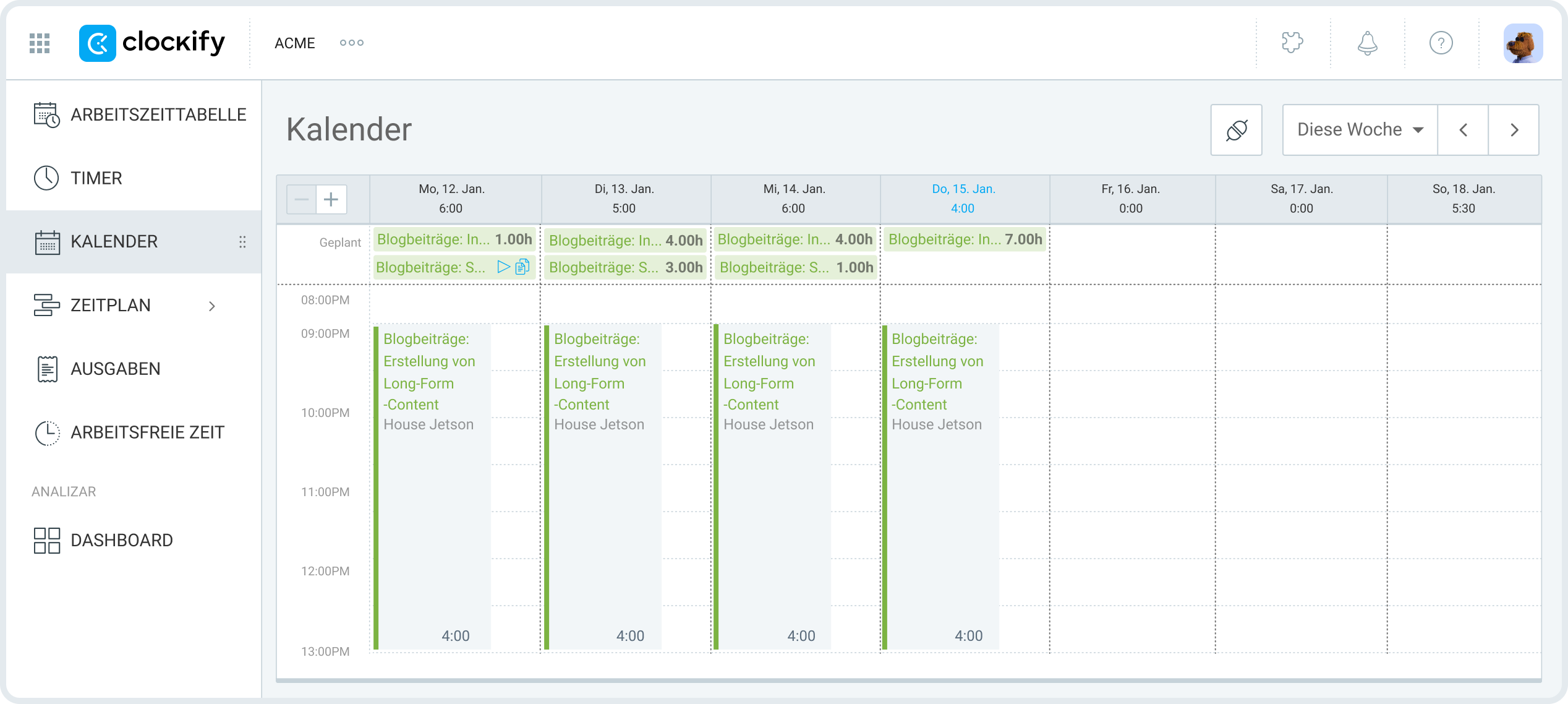 Geplante Stunden als Zeiteinträge in Clockify übernehmen