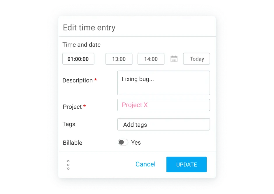 Click on any time entry to edit your data
