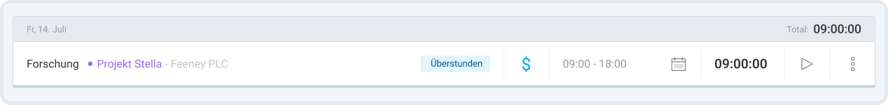 A time entry with an "Overtime" tag.