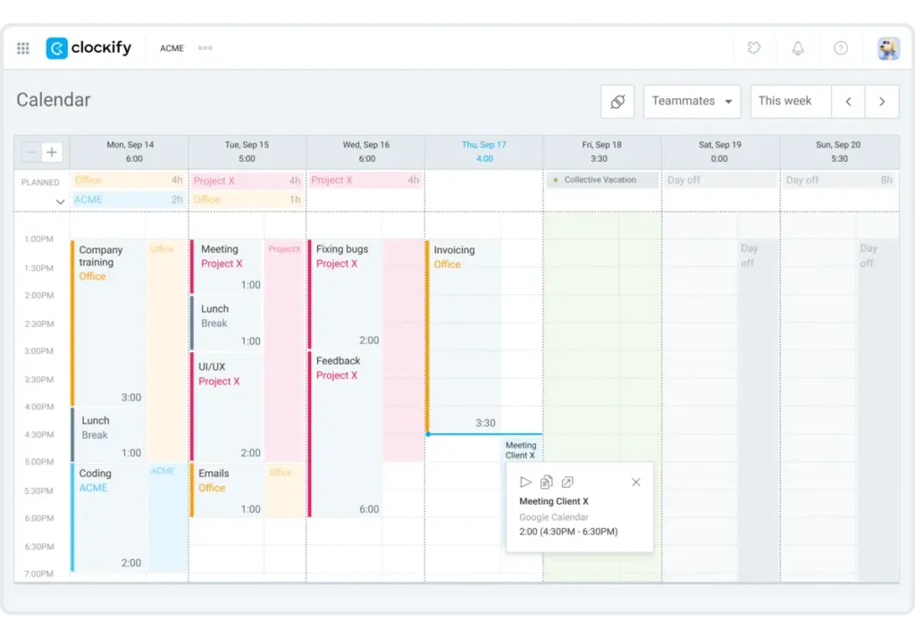 Optimize team productivity with Clockify Calendar