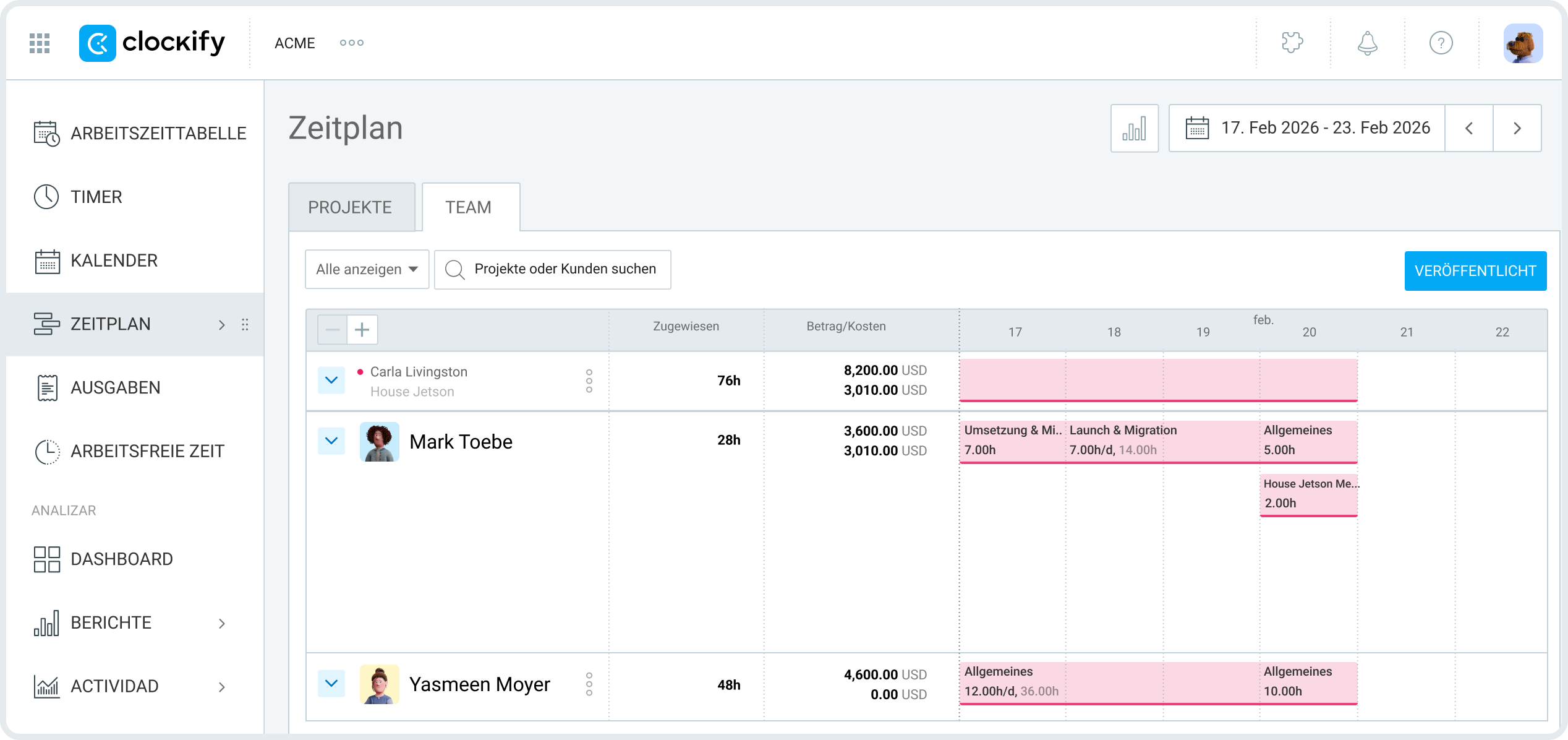 Arbeitszeiten in Clockify planen