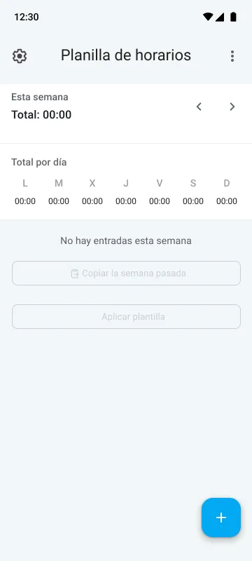 Vista de planilla de horarios en la aplicación móvil de Clockify