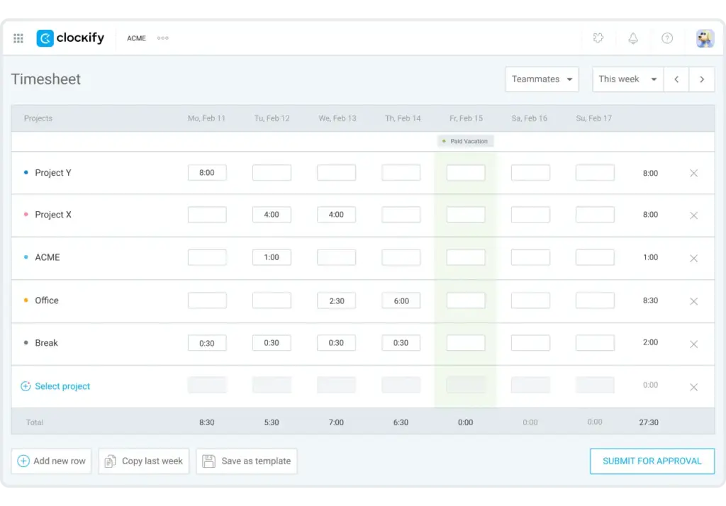 Tracking time with Clockify Timesheets