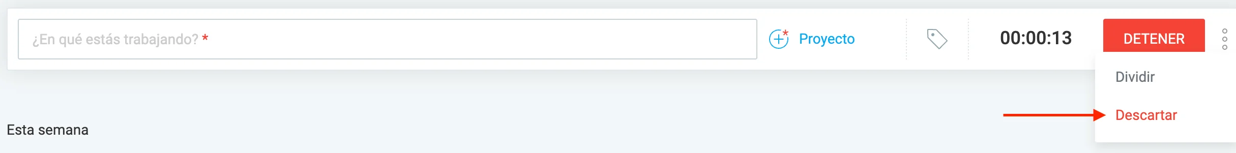 Descarta el temporizador en la aplicación web de Clockify