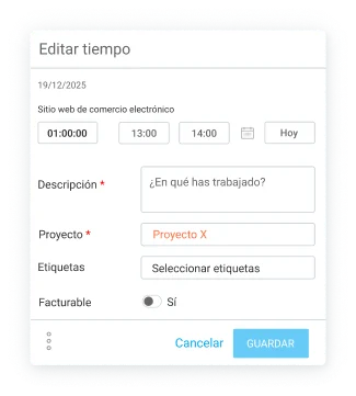 Edita el tiempo en las planillas de horario de Clockify