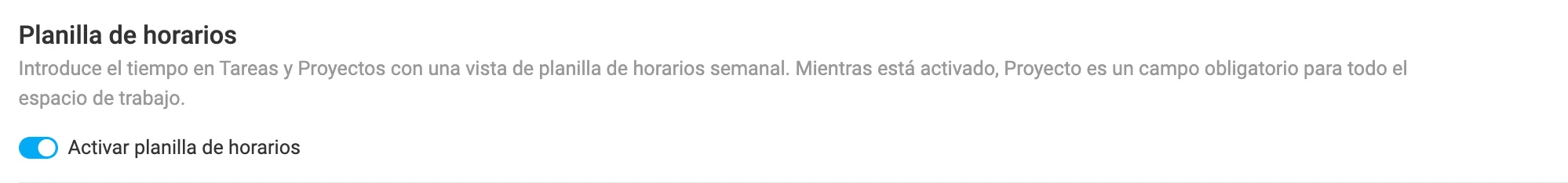 Activa las planillas de horarios en Clockify
