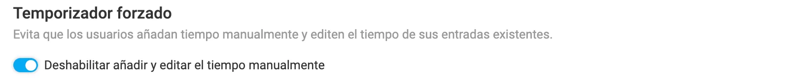 Habilita el temporizador forzado en Clockify