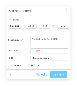 Klicke auf einen beliebigen Zeiteintrag, um deine Daten zu bearbeiten