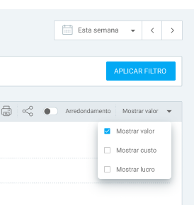 Opção Mostrar valor" no Clockify