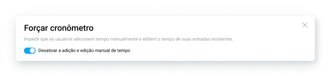 Ativando o recurso Forçar cronômetro no Clockify