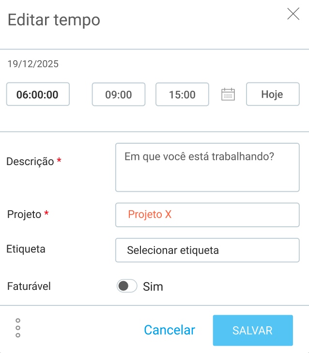 Editando o tempo na Planilha de horas do Clockify