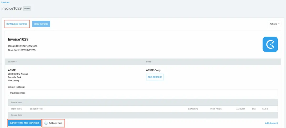 Bill your services with customizable invoices