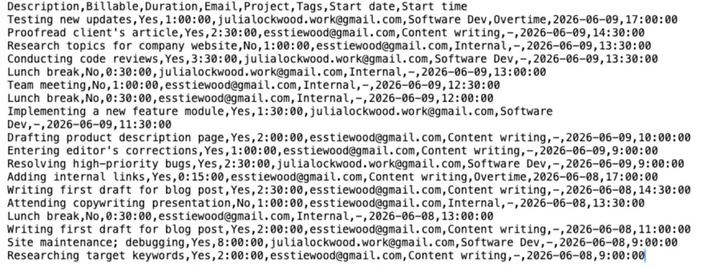 CSV file opened in a text editor