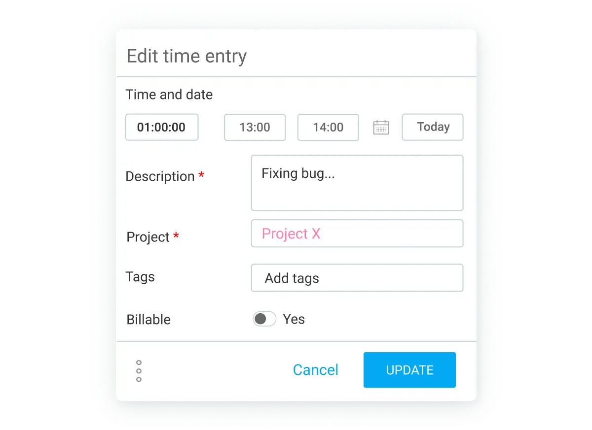 Click on any time entry to edit your data