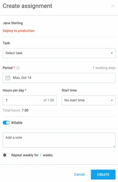 Creating assignments in Clockify