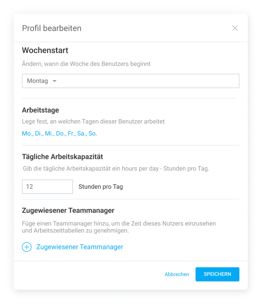 Arbeitstage und Arbeitskapazität in Clockify festlegen