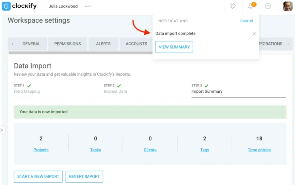 Notification for a successful data move