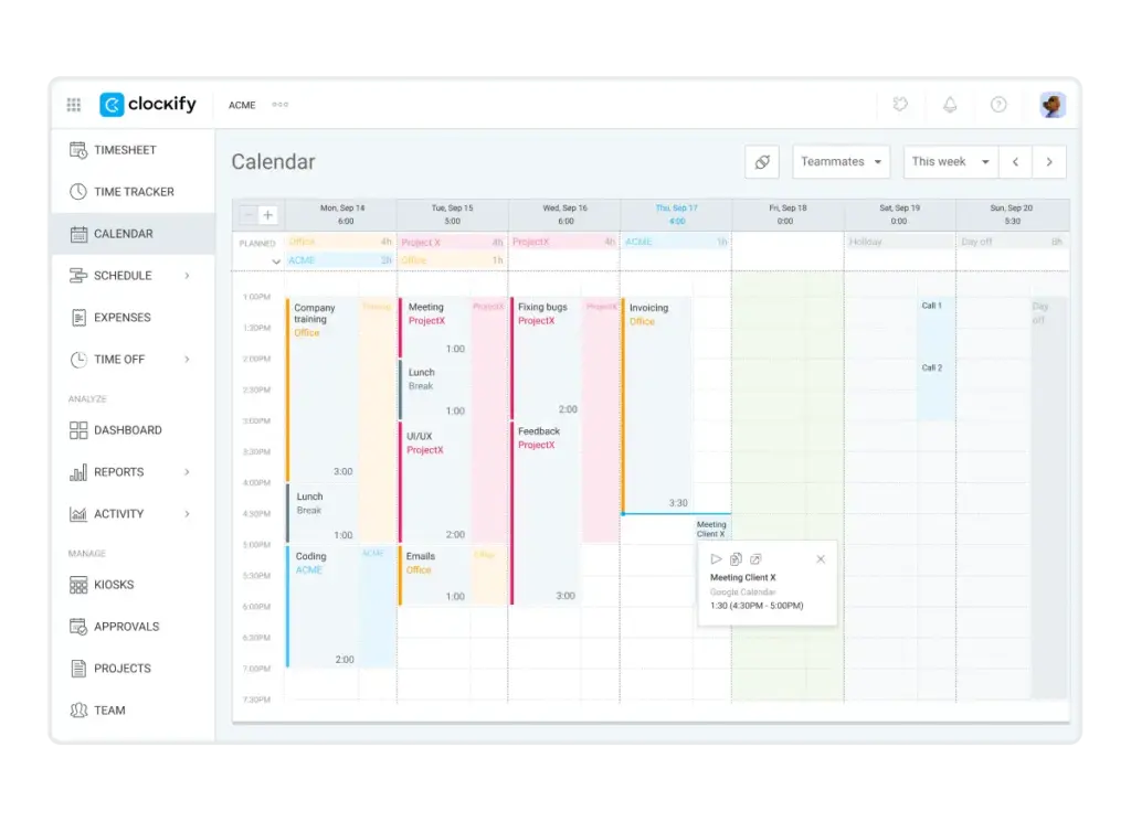 Optimize team productivity with Clockify Calendar