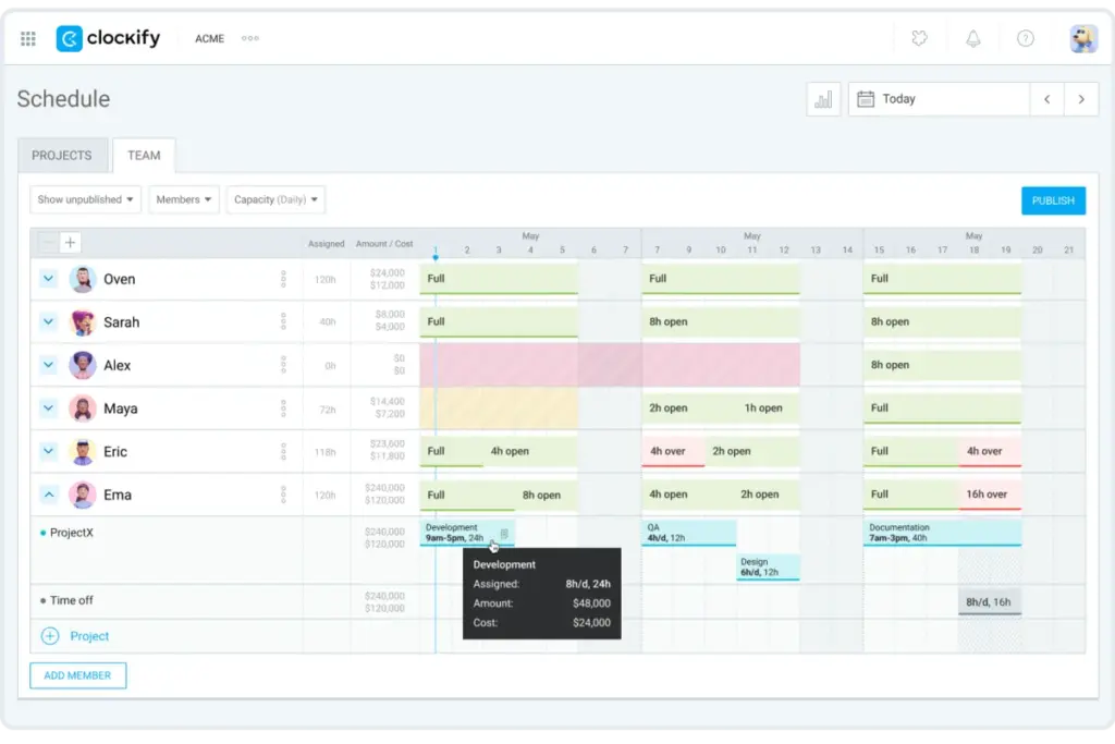 Plan work around deadlines based on team capacity in Clockify