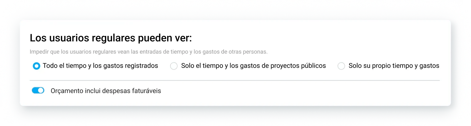 Oculta el tiempo y los gastos registrados