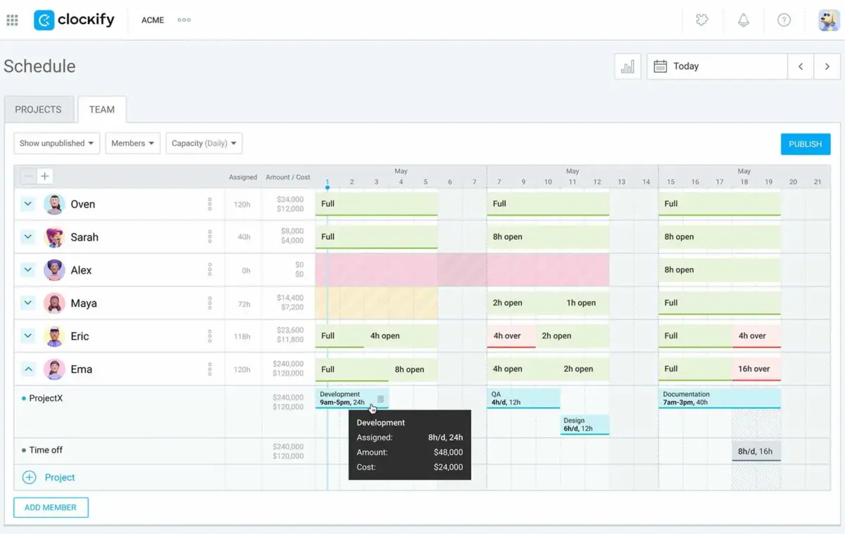See your team’s availability in Clockify