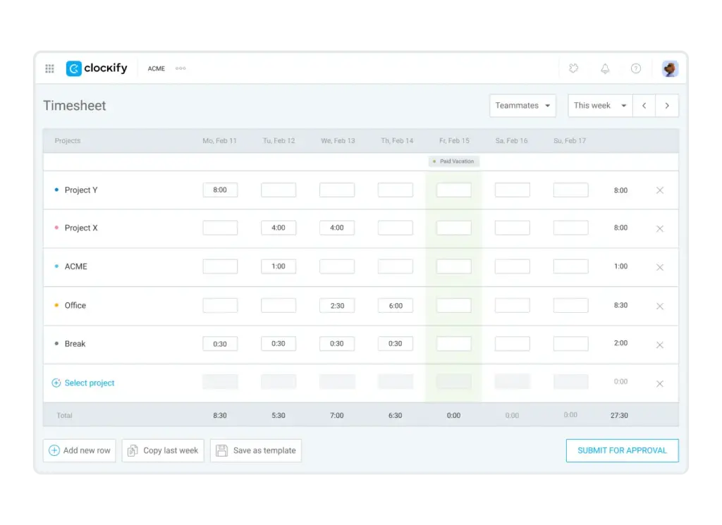 Tracking time with Clockify Timesheets