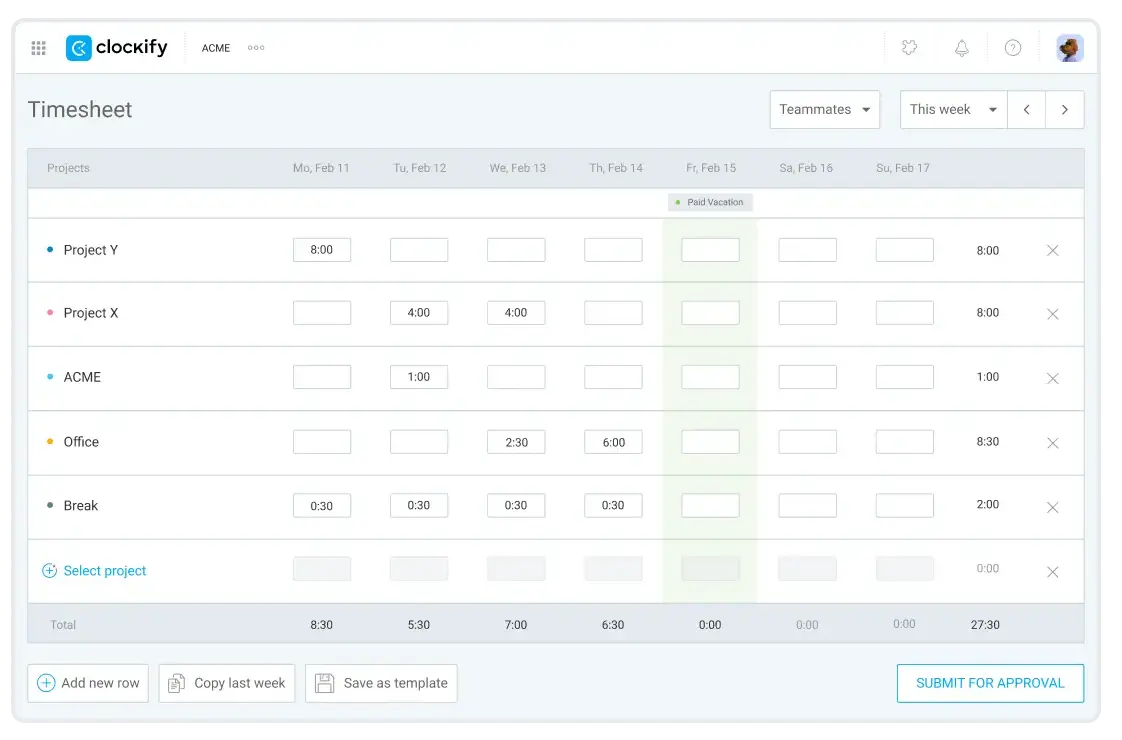 Tracking time with Clockify Timesheets