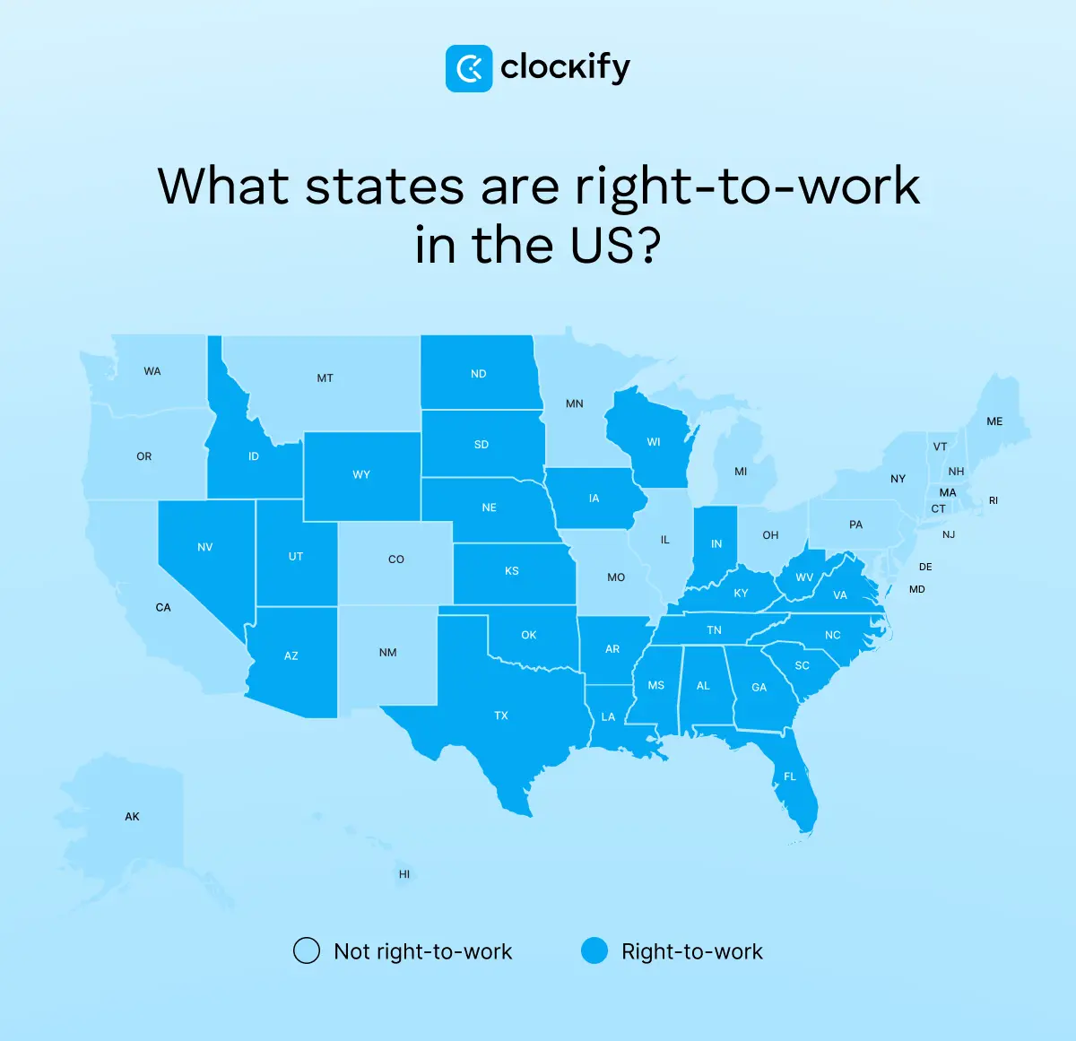 What states are right-to-work in the US