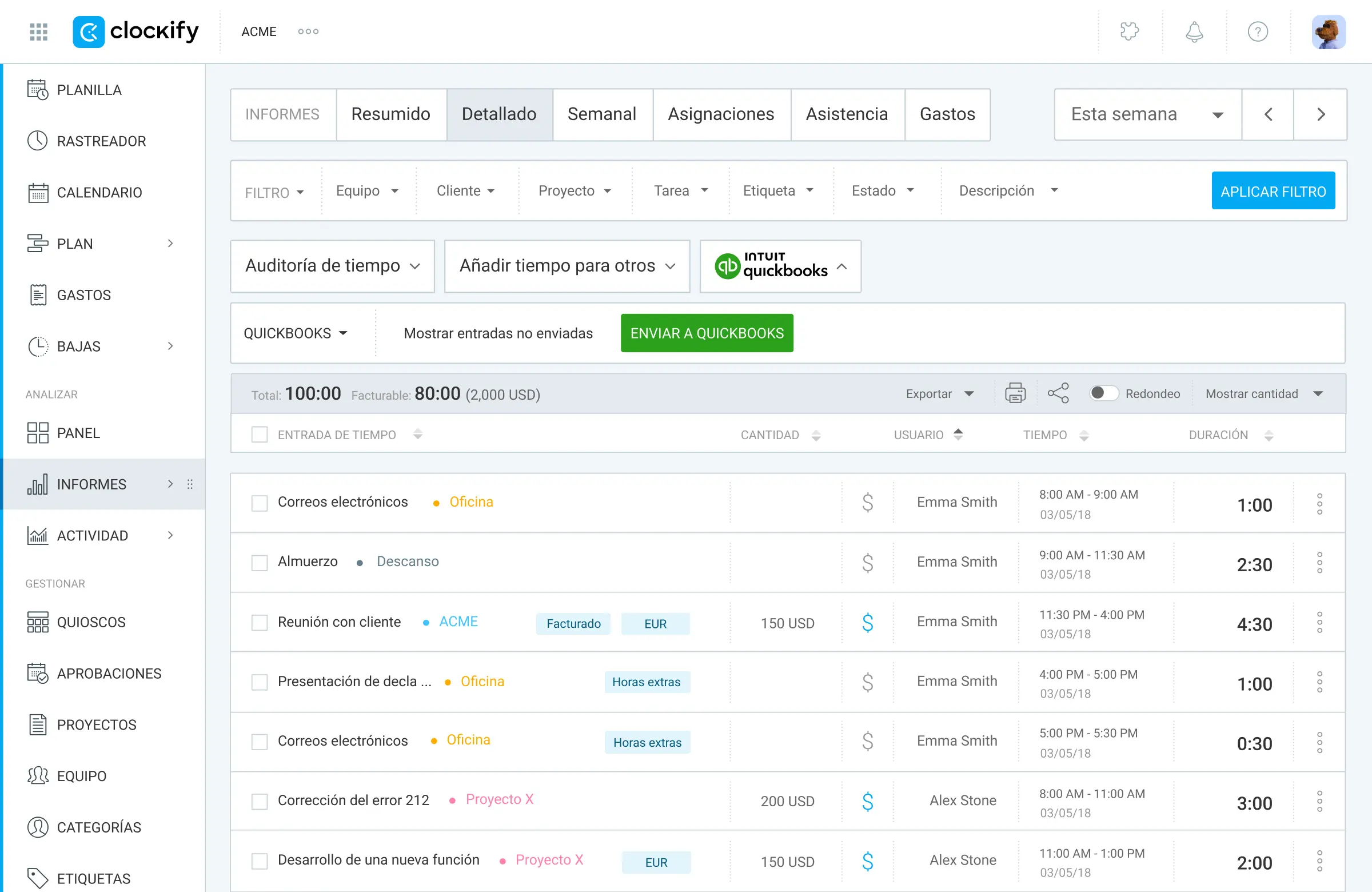 Sigue los costes directos e indirectos con Clockify y QuickBooks