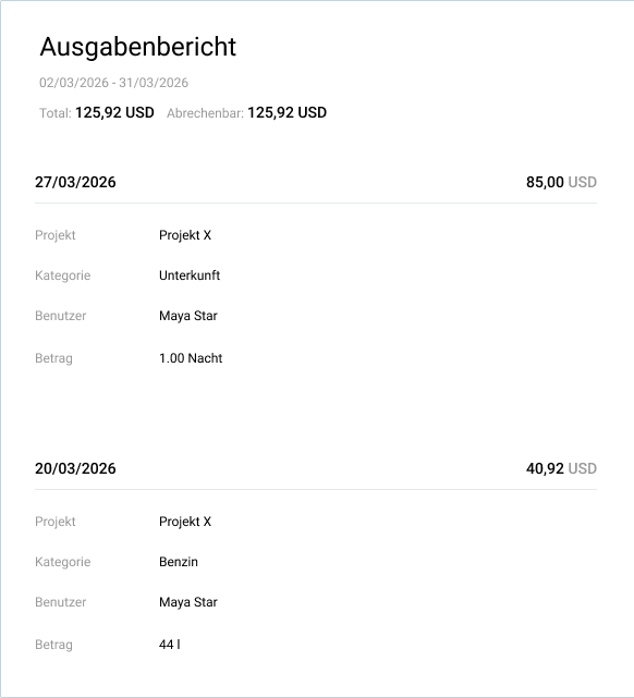 Exported Expense report from Clockify