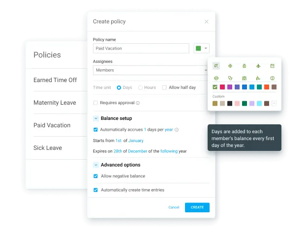 Create time off policy in Clockify